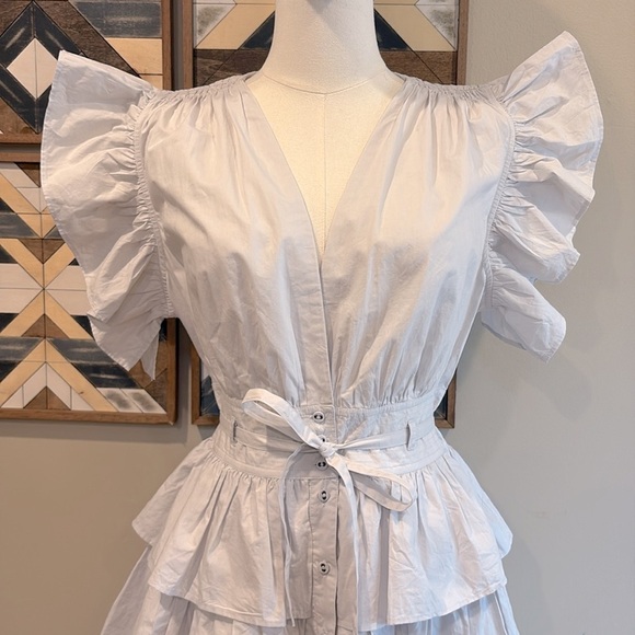 Ulla Johnson Sena Tiered Flutter-Sleeve Ruffle Dress in Dove size 6 - Picture 3 of 13